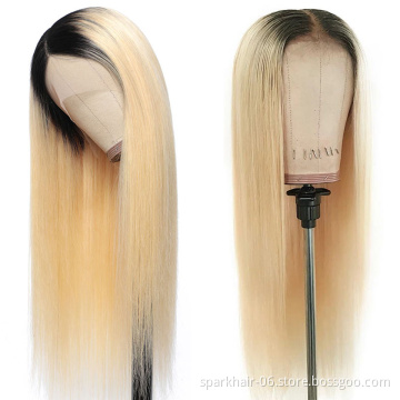 180% Ombre Blonde Lace Front Human Hair Wig Straight Remy 1B/613 Colored Human Hair Bob Wigs Deep Part Swiss Lace Wig